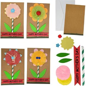 4E's Novelty DIY Mothers Day Craft Kit 4 Pack, Flower Card Making Kit Spring Bulk Handmade Happy Mother's Day Greeting Card Gifts, Home Activities