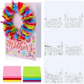 24 Sets Mothers Day Cards Craft Kit for Kids DIY Floral Tissue Paper Wreath Assorted Coloring Flower Greeting Make Your Own Cards Handmade Craft Bulk Supplies for Classroom Party Gifts