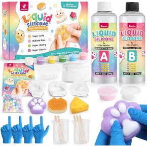 Taba Squishy Kit - 18OZ Rubber Squishy Kit with Guided, Bubble Free and Faster Fully Cures - FuFu Squishy Kit with Mold, Flocking Powder - Stress Relief Entertainment