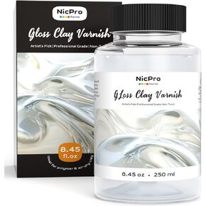 Nicpro Large Air Dry Clay Varnish (8.45 oz, 250ml), Air Dry Clay Glaze Sealant for Pottery, Air Dry Clay, Acrylic Paint, Waterproof Prevent Clay Sculpture Scratches, Cracking, Wear- High Gloss Effect