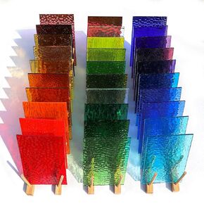 Adrattnay 30Pcs Stained Glass Sheets 4 x 6in, Translucent Stained Glass Sheets 1/8in with Ripple Texture, 3mm Colored Glass Sheets for Mosaic Glass Tiles Projects Cathedral Window Art Glass Crafts