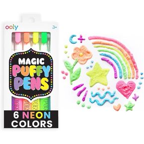 Ooly Magic Puffy Pens, Puffy Popcorn Drawing Pens Set of 6 Neon Colors with 3D Ink, Add Heat & Watch Art Grow, Creative Markers for Kids & Toddlers, Fun Art Supplies for Drawing & Coloring in Kuwait