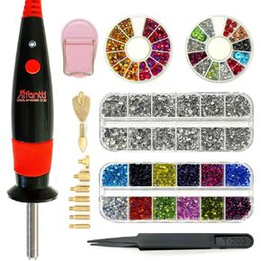 Afantti Hotfix Applicator Setter Wand Bedazzler Tool Kit with | 9 Tips | & | 5000pcs Hot Fix Rhinestones | for Clothes Shoes Hats Fabric Crafts