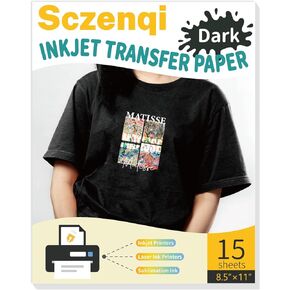 Heat Transfer Paper for T Shirts 15 Sheets, 8.5" X 11" Printable Heat Transfer Vinyl, Vivid Color & Durable Iron on Transfer Paper for Dark Fabric 3.0