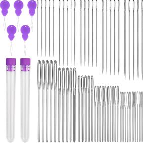Bupete 65 Pcs Large Eye Blunt Needles Set, 12 Sizes Large Eye Sewing Needles, Tapestry Needles, Yarn Needles with Threaders, Embroidery Needles for Hand Sewing for Knitting Sewing