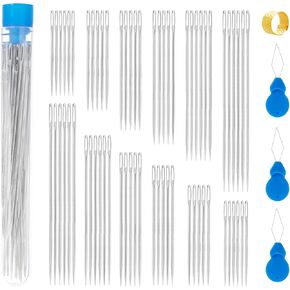 ybxjges 60pcs إبر خياطة العين الكبيرة للجلد ، و 6 أحجام إبر خياطة يدوي الإبرة التطريز لخياطة يدوية الحرف الفنية