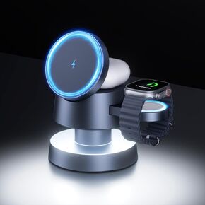 4 in 1 Magnetic Wireless Charging Stand,15W Fast Charging with Adjustable Night Light,Magnetic Wireless Charging Station for iPhone 15 14 13 12 Pro Max & Apple Watch, AirPods 3/2/1/Pro(Black)