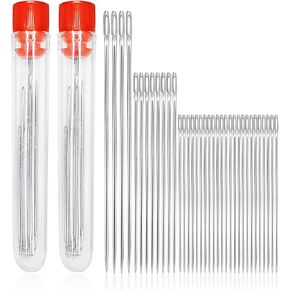 36 PSC Sewing Needle Set, 3 Assorted Sizes with Leather and Embroidery Needles Stainless Steel Sharp Tips for Hand Sewing, Quilting and Craft Projects Includes 2 Portable Thread Organizer Bottles