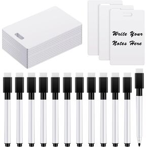 Laumoi 24 Packs Pocket Sized Erasable Notepad Badge Accessory 12 Mini Whiteboard Clipboard Hangs with Badge Mini Whiteboard Small Dry Erase Board with 12 Pcs Dry Erase Marker for Office