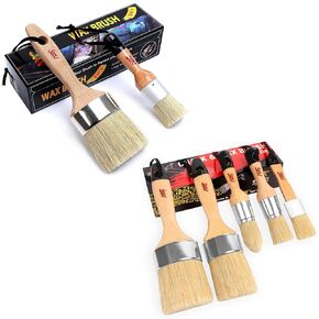 Chalk Wax Paint Brush Set Bundle - Includes 5PCs with Small & Large Brushes, Ideal for Furniture, Stencils, Compatible with All Chalk & Mineral Paints