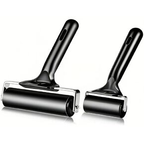2 حزمة Brayer Roller ， لفات مطاطية احترافية ， التعامل مع أدوات مريحة ， لصياغة وصناعة المطبوعات والحبر واللصق والختم （4+2.4 بوصة） أسود
