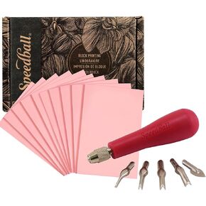 أداة قاطع Lino Speedball و 12pcs 4 "× 6" بلوكات نحت المطاط الوردي