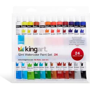 طلاء ألوان مائية Kingart Studio ، 12 مل (.4 أوقية) ، مجموعة من 24 لونًا