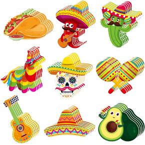 Kosiz 45 PCS Mexican Party Cutouts Cinco de Mayo Cuts Decor Fiesta Piñata Cactus Taco Bulletin Decoration for Home School Class -Taco Tudle Thaily Party Supplies Decoration (Mexican)