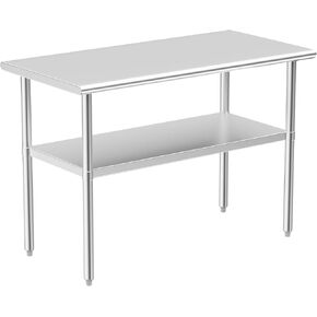 Stainless Steel Table for Prep & Work, NSF Metal Commercial Heavy Duty Table with Adjustable Under Shelf and Foot for Restaurant, Home and Hotel (24x48in)