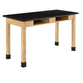 Diversified Classroom Science Lab Table, 24" x 54" 3/4" Phenolic Worksurface, 30" High, 2 Book Compartments, Solid Oak Construction, Made in The USA