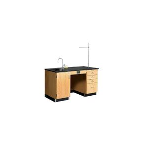 Diversified Spaces Classroom 5' Instructor's Science Desk, 60"W x 30"D x 36"H, Solid Oak Base, Epoxy Resin Top, Greenlaw Arm, Sink, Cabinet. 4 Drawers, Made in The USA