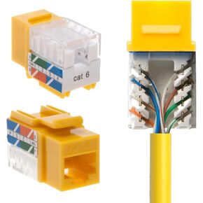 cctv_4less Cat6 45° Angled Keystone Ethernet Wall Jack Punch Down UTP 45-Degree (Easier Termination Than 90-Degree), RJ45 Slim Profile Speed Termination Yellow Pack of 50