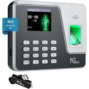 NGTeco Time Clocks for Employees Small Business, AS10 Fingerprint Time Clock Supporting Shift Schedules, No Need WiFi Standalone Time Card Machine Automatic Punch in Out (No Monthly Fees)