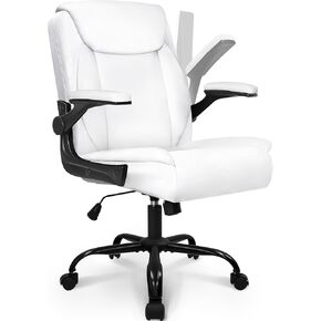 NEO CHAIR Office Desk Chair Executive Computer Ergonomic PU Leather Mid-Back Gaming Chair with Wheels Adjustable Flip-up Armrest Swivel for Home, Bedroom, Study (Jet Black)