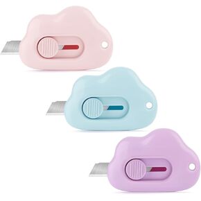 Box Cutters - 3 Pack Retractable Letter Opener, Adorable Cloud Tiny Paper Cutter for Key Chain Pocket Bag Package Envelope Mail Letter Box Paper DIY Projects for Girls and Boys