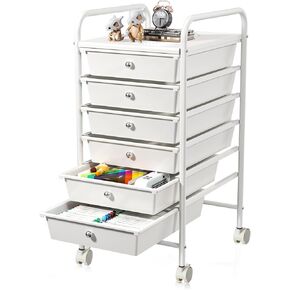 6-Drawer Rolling Storage Cart, Plastic Drawer Storage Organizer Rolling Cart, Multipurpos Utility Cart for Classroom Art Craft Supplies Dresser Closet Bathroom Bedroom Kitchen Office School
