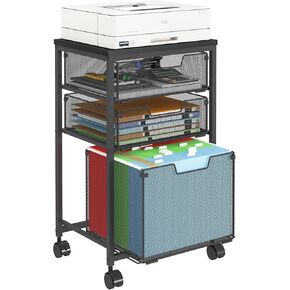 3 Drawer Mobile File Cabinet for Home Office, Rolling Filing Cabinet on Lockable Wheels, Hanging File Folders Organizer, Utility Cart Storage and Organizer, Printer Stand, Black