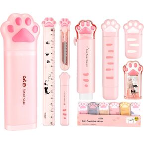 Cute School Supplies, Cute Stationary,Birthday Party Favors Set,Including Pencil Sharpener,Eraser, Correction Tape, Ruler, Mini Scissors,Utility Knife, for Cute School Supplies