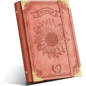 PU Leather A5 Binder 6 Ring Refillable Journal Cover No Refill Paper A5 Planner Binder Loose Leaf Binder Notebook 5.7"x8.3" with Elastic Closure, Green Tree