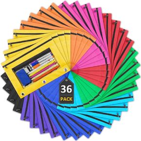 eaone 48 Pack Pencil Pouch for 3 Ring Binder with zipper ، bact case bag blk for school ، Office ، Home ، Frashroom Supplies ، 8 Colors
