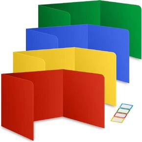 4 Pack Classraction Privacy Shields Dister Dister for Countress Capts - ألوان متنوعة من السهل تنظيف مجلد الحارس من البلاستيك Carrel - مواد درع المقسم لمعلمي المدارس