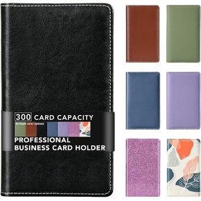 Leather Professional Business Card Holder Organizer Book - 300 Card Capacity Premium PU Folder with Soft Cover, Name Card Credit Cards Binder for Men/Women, Elegant Black