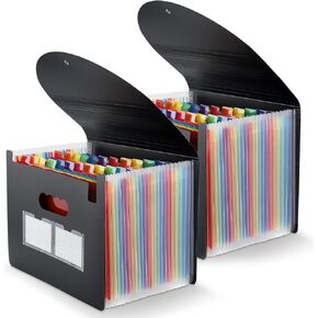 Expanding File Folder, 24 Pocket Accordion A4 Letter Size Portable Document Organizer with Colored Tabs, Expandable Bill Coupon Folder - Black