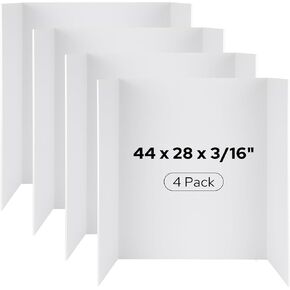 Golden State Art, 44"x28" White Trifold Presentation Board, 4 Pack Large Poster Foam Boards, 3/16" Thick