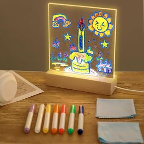 5.9 x 5.9 Inch Warm LED Message Memo Note Board, Acrylic Clear White Desktop Light Up Dry Erase Drawing Writing Board with Stand for Office/Home/Bedroom/Kitchen