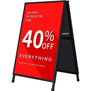 DISPLAYSWORKER Heavy Duty A-Frame Sidewalks Signs 24x36 Inch ,outdoor Sandwich Board Sign Black Coated Steel Metal Double-Sided，Slide-in Folding with 2 Corrugated Plastic Poster Boards&2 Anti-Glare in Saudi Arabia