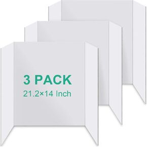 3PCS Trifold Poster Board, 21×14 Inch tri fold Poster Boards, White Corrugated Project Boards for Artwork Showcase, Science Fairs, School Projects, Event Displays, and Business Presentations