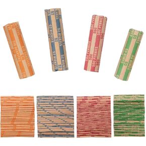 Coin Wrappers Assorted 500 Flat Stripped Coin Roll Wrappers for All Coins Including 200 Quarter Wrappers and 100 Each of Penny, Nickel, Dime Wrappers