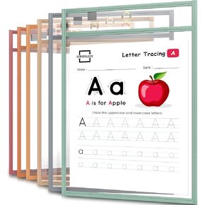 Scribbledo Boho Color Dry Erase Pockets ، 6 عبوات قابلة للمحو الجافة مع حامل العلامة الأكمام الجافة الجافة الملونة للدراسة المدرسية بوهيمية ألوان حاملي التذاكر