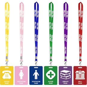 6 قطع قاعة Pass Lanyards و School Pass Set ، PVC تمريرات للمدرسة ، قاعة الفصول الدراسية ، مكتبة ، مرحاض ، مكتب ، ممرضة ، لوازم المعلم