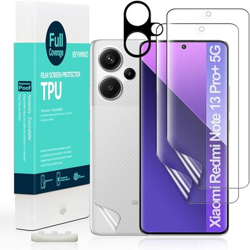 Ibywind 2 Pack Screen Protector For Xiaomi Redmi Note 13 Pro 4G 6.67",9H Hardness Tempered Glass,With 1Pc Camera Lens Protector,1Pc Back Carbon Fiber Film in Saudi Arabia