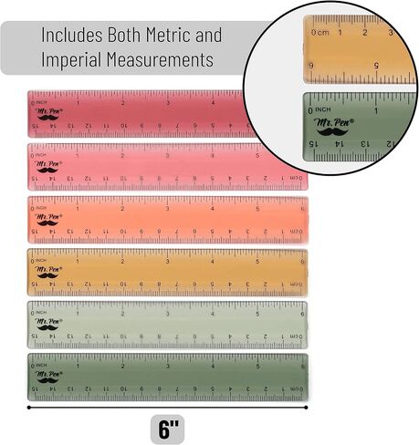 Mr. Pen- Plastic Rulers, 12 Inch, 6 Pack, Pastel Colors, Metric & Imperial, Clear Ruler Set, Cute Ruler 12 Inch, Clear Ruler 12 Inch Ruler, Rulers 12 Inch, Plastic Ruler 12 Inch, Rulers for Kids in Saudi Arabia