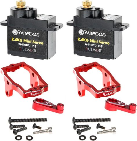 RAMPCRAB RC STEERING SERVO مع قوس Mount Mount و Servo Horn لسيارة TRX4M RC ، 1/18 ترقيات أجزاء ، مناسبة ل TRX4-M Bronco ، Defender ، K10 (Red Horn) in Kuwait