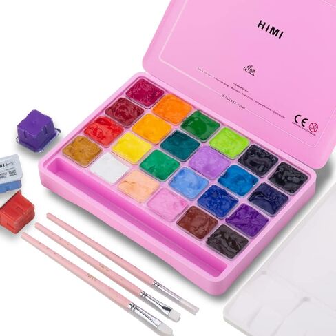 HIMI Gouache Paint Set, 24 Colors x 30ml/1oz with Brushes & Palette, Jelly Cup Design, Non-Toxic, Perfect for Beginners, Students, Artists(Green) in Saudi Arabia