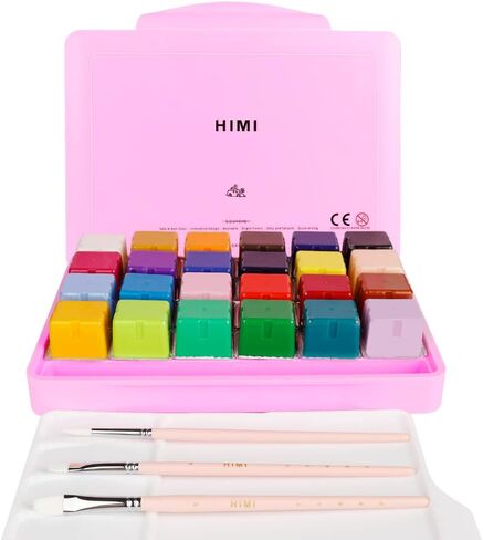 HIMI Gouache Paint Set, 24 Colors x 30ml/1oz with Brushes & Palette, Jelly Cup Design, Non-Toxic, Perfect for Beginners, Students, Artists(Green) in Saudi Arabia