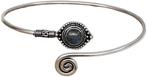 Turquoise Stone Silver Adjustable Arm Cuff, Boho Upper Arm Bracelet, Spiral Arm Cuff, Gemstone Armlet, Sun Bohemian Jewelry Gift in Saudi Arabia