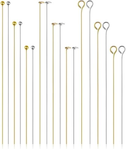 FIVEIZERO Eye Pins and Flat Head Pins for Jewelry Making, 900 PCS Metal Eyepins, Headpins & Ball Head Pins for DIY Earrings, Necklaces, Bracelets, Pendants, 1.2", 1.6", 2", Gold & Silver in Saudi Arabia