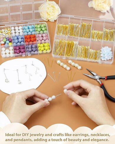 FIVEIZERO Eye Pins and Flat Head Pins for Jewelry Making, 900 PCS Metal Eyepins, Headpins & Ball Head Pins for DIY Earrings, Necklaces, Bracelets, Pendants, 1.2", 1.6", 2", Gold & Silver in Saudi Arabia