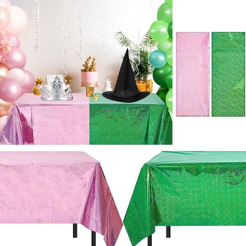 2 pcs tablecloth tableth for party pink and green 54 "× 108" قزحيات البلاستيك المعدنية اللمعان اللمعان يغطي الساحرة الأميرة الساحرة in Kuwait