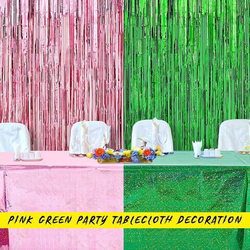 2 pcs tablecloth tableth for party pink and green 54 "× 108" قزحيات البلاستيك المعدنية اللمعان اللمعان يغطي الساحرة الأميرة الساحرة in Kuwait